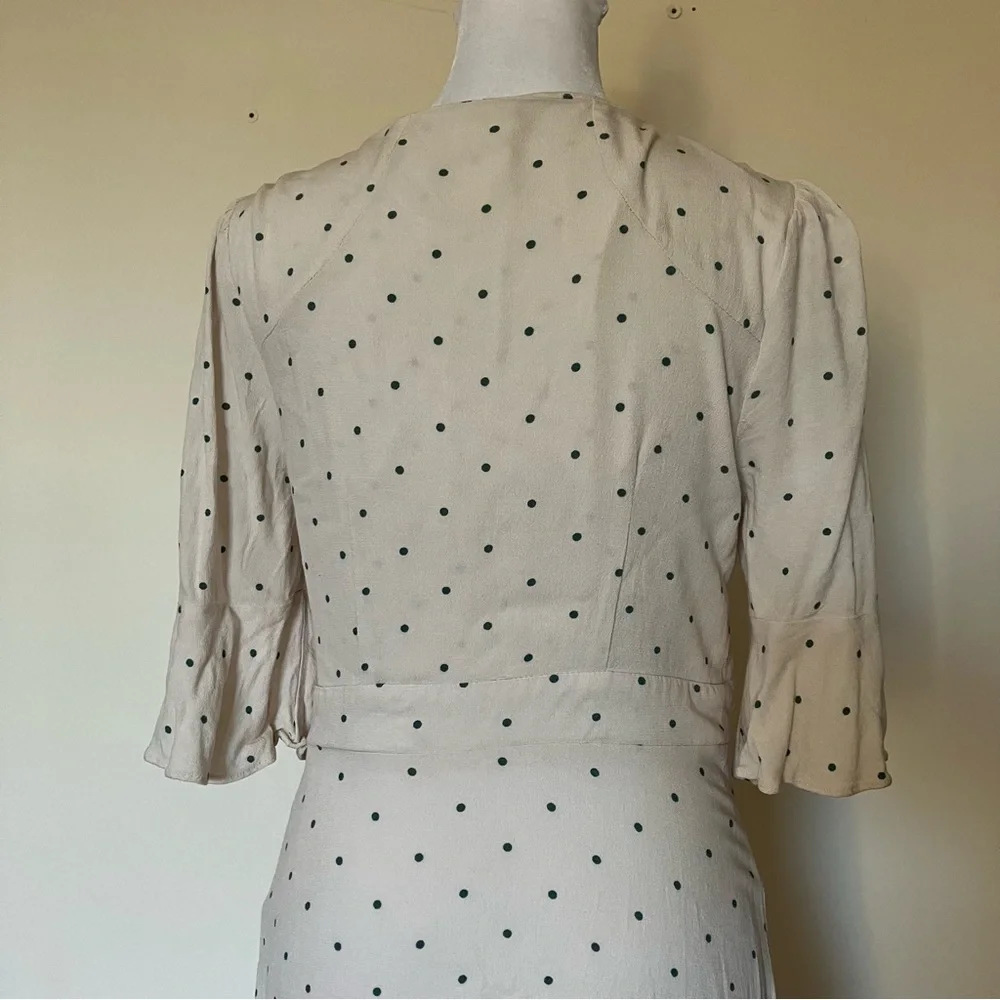 Free People Cream and Green Polka Dot All Yours Tie Waist Mini Dress size 4